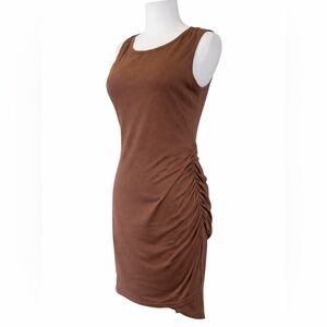 Neutral Brown Sleeveless Bodycon Midi Dress Minimalist Capsule Style Med New